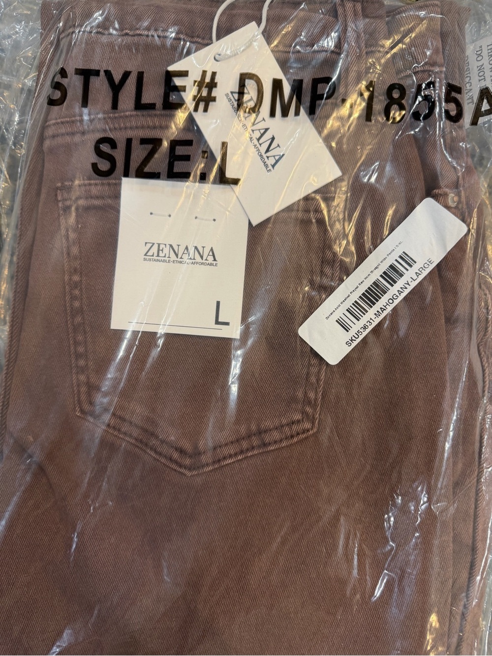 Zenana Acid wash frayed raw hem wide leg jean- Mahogany sz L - Picture 2 of 2